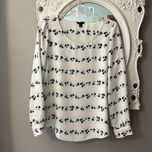 LOFT Scoop Neck Navy Floral Long Sleeve Blouse Top Size S